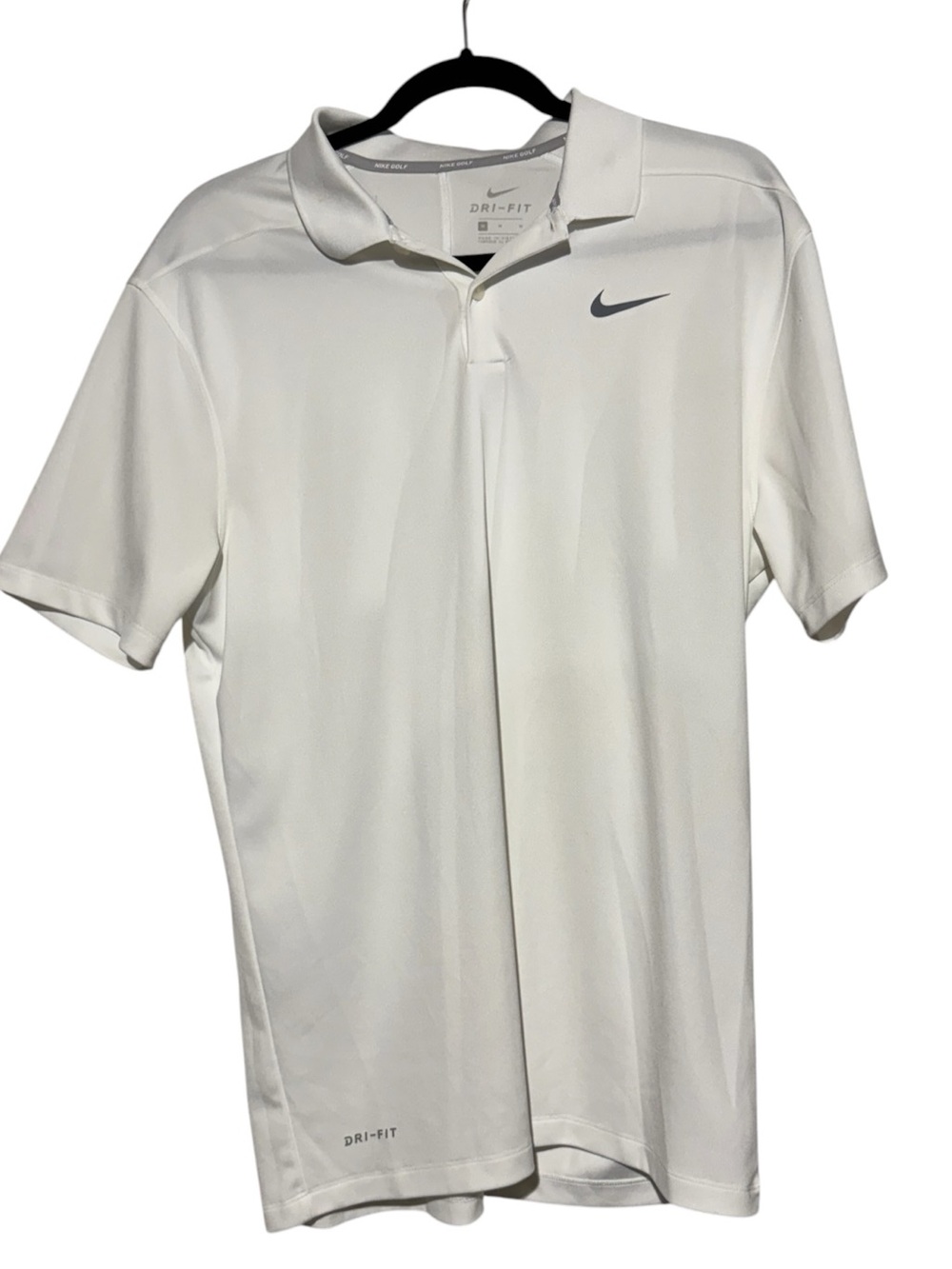 Nike Golf Dri Fit Polo Men Size Medium White Athletic Sporty Pickleball Preppy
